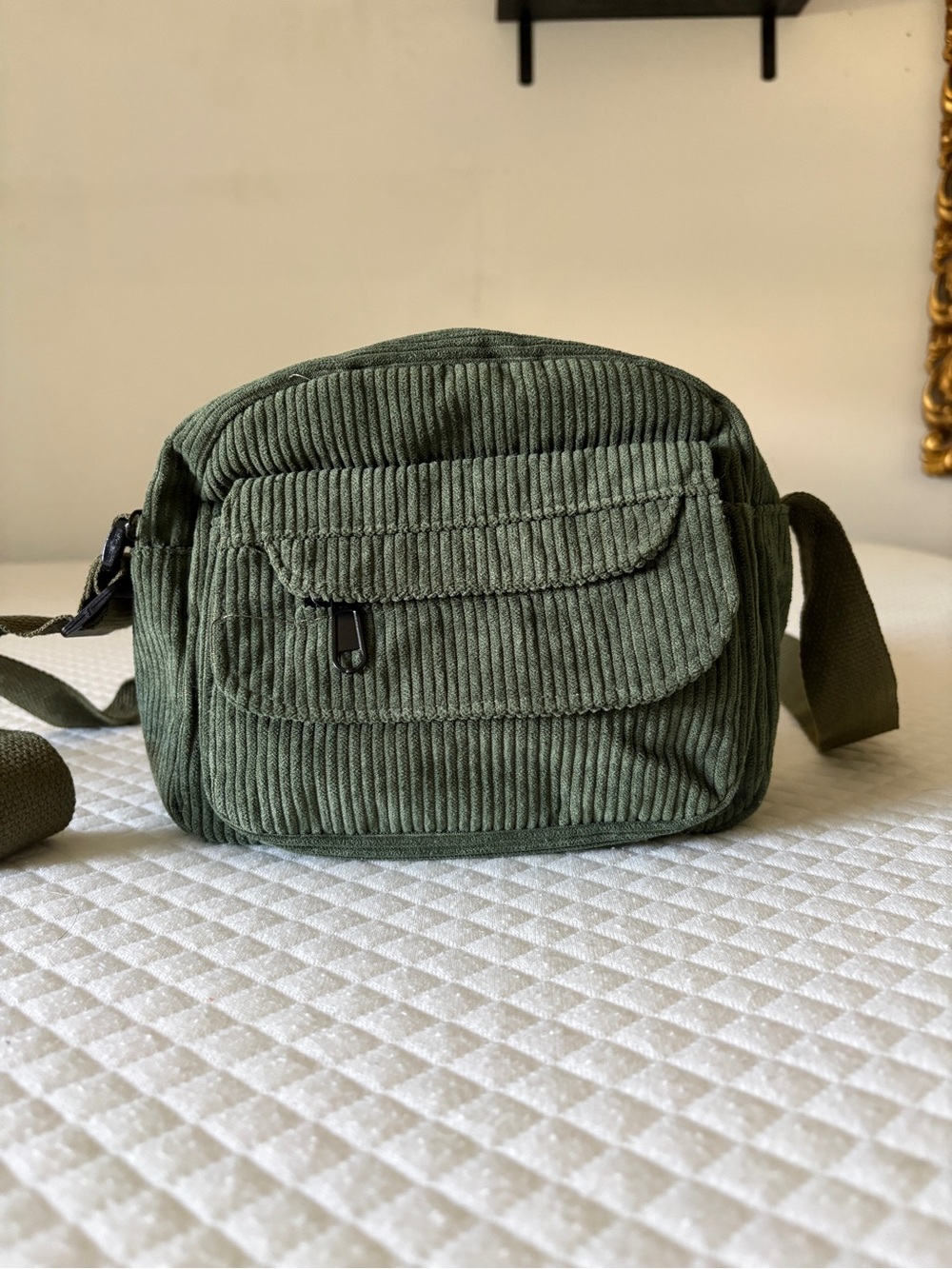 Corduroy Crossbody Bag for Men - Olive Green